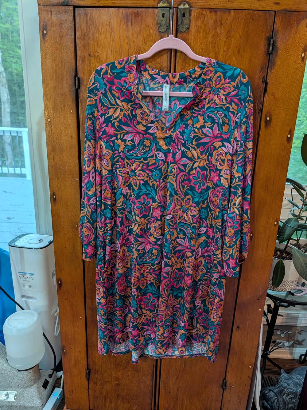 Dear Scarlett Lizzie Dress Teal Floral Tunic Dress with Pink And Coral Accents